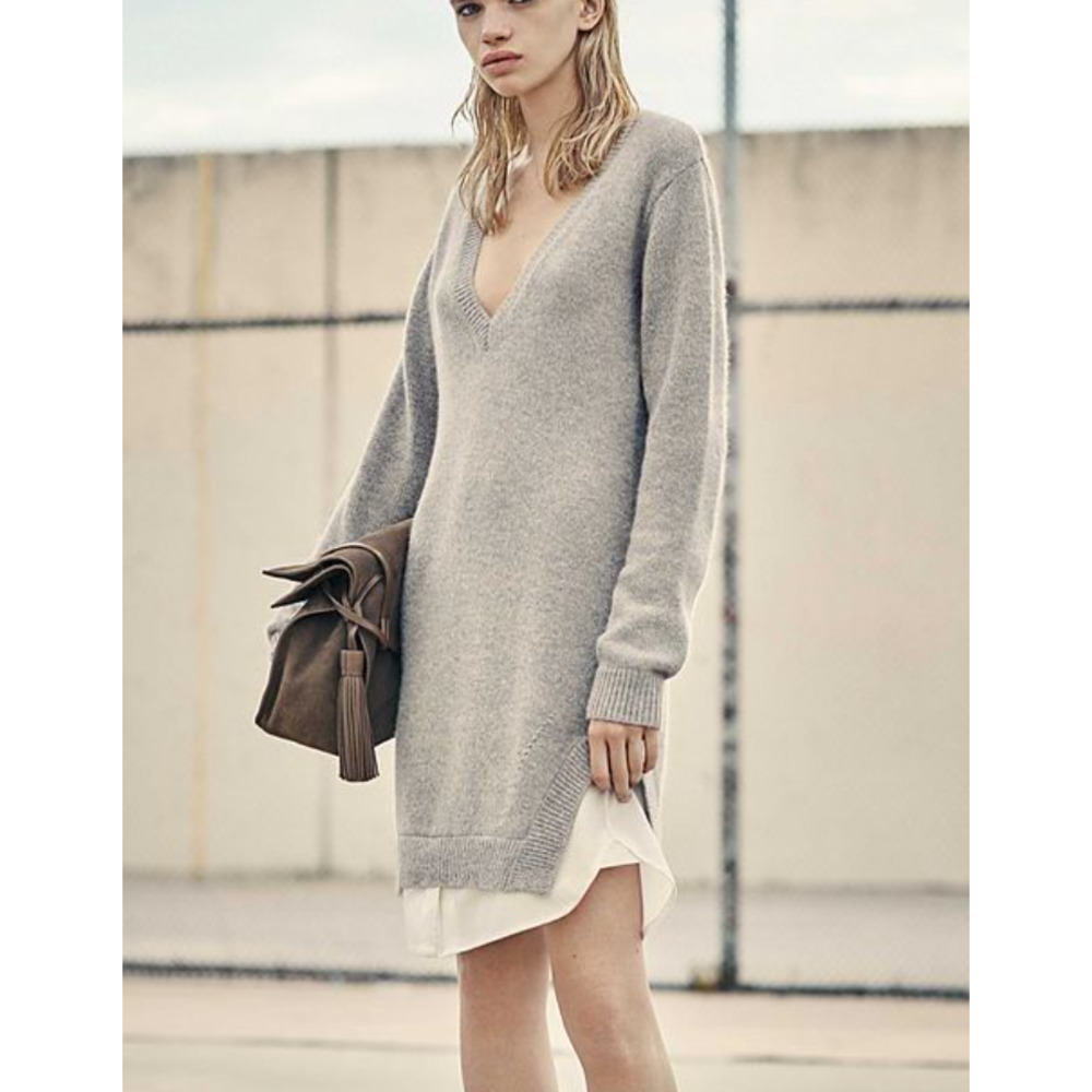 ALLSAINTS Gray Wool Alpaca Blend V-Neck Sweater Shirt Mini Dress Size Medium